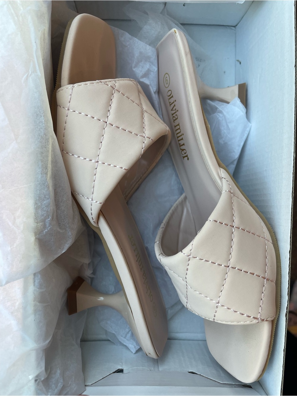 Olivia Miller Quilted Slide Mules in Nude Blush